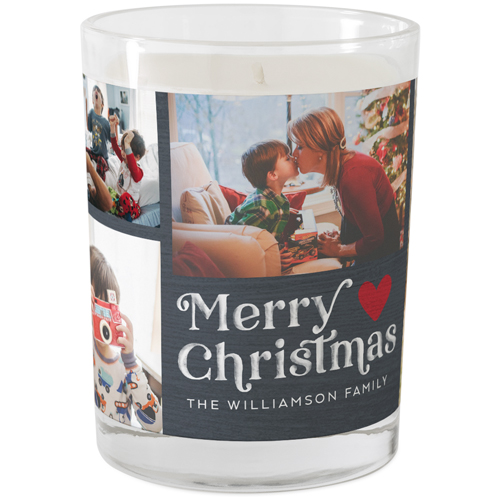 Contemporary Merry Christmas Glass Candle, Glass, Grapefruit Blossom, 9oz, Gray, gray