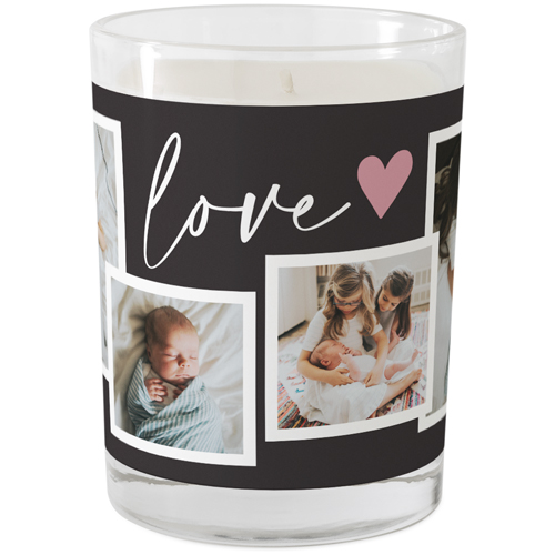 Heart in Love Collage Glass Candle, Glass, Grapefruit Blossom, 9oz, Gray