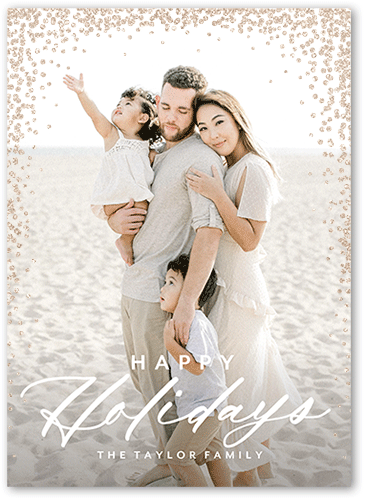 Confetti Corners Holiday Card, White, Holiday, Antique Gold Glitter, Matte, Signature Smooth Cardstock, Square