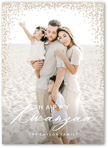 Confetti Corners Holiday Card, White, Kwanzaa, Antique Gold Glitter, Matte, Signature Smooth Cardstock, Square, White