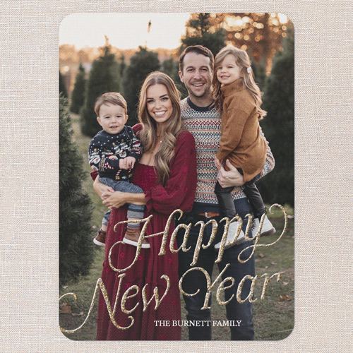 Luxe Holiday Greetings Holiday Card, Red, New Year, Antique Gold Glitter, Matte, Signature Smooth Cardstock, Rounded, Ruby