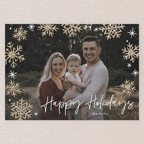 Snowflake Glisten Holiday Card, Blue, Holiday, Antique Gold Glitter, Matte, Signature Smooth Cardstock, Square, Powder Blue