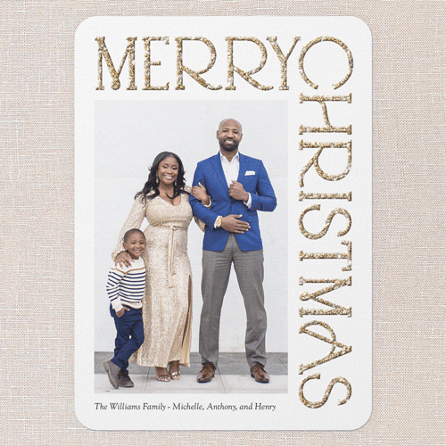 Shiny Serif Holiday Card, White, Christmas, Antique Gold Glitter, Matte, Signature Smooth Cardstock, Rounded, White