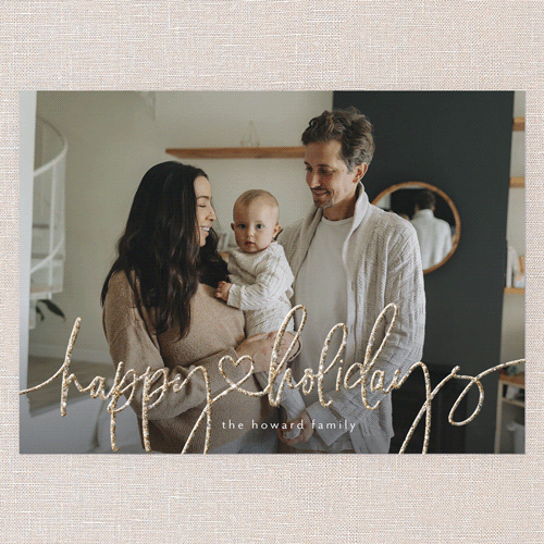 Heart Highlight Holiday Card, White, Holiday, Antique Gold Glitter, Matte, Signature Smooth Cardstock, Square, White