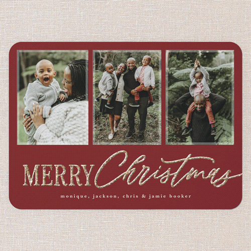 Glittered Wishes Holiday Card, Red, Christmas, Antique Gold Glitter, Matte, Signature Smooth Cardstock, Rounded, Marsala