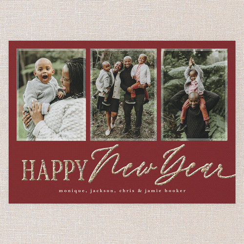 Glittered Wishes Holiday Card, Red, New Year, Antique Gold Glitter, Matte, Signature Smooth Cardstock, Square, Marsala