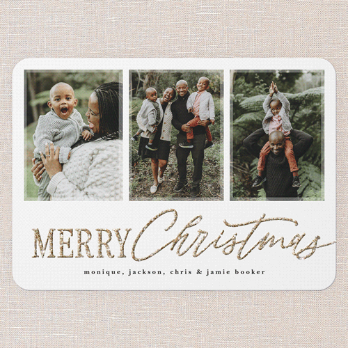 Glittered Wishes Holiday Card, White, Christmas, Antique Gold Glitter, Matte, Signature Smooth Cardstock, Rounded, White