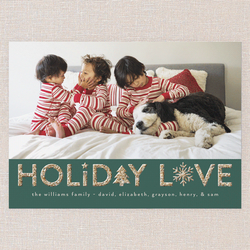 Festive Icons Holiday Card, Green, Holiday, Antique Gold Glitter, Matte, Signature Smooth Cardstock, Square, Tree