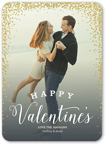 Beloved Confetti Valentine's Card, White, Antique Gold Glitter, Matte, Signature Smooth Cardstock, Rounded