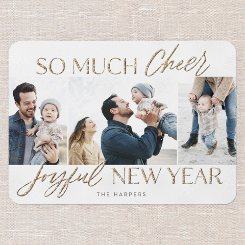 Bountiful Cheer New Year's Card, White, New Year, Antique Gold Glitter, Matte, Signature Smooth Cardstock, Rounded