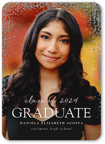 Sparkling Sprinkle Graduation Announcement, White, Silver Glitter, Matte, Signature Smooth Cardstock, Rounded