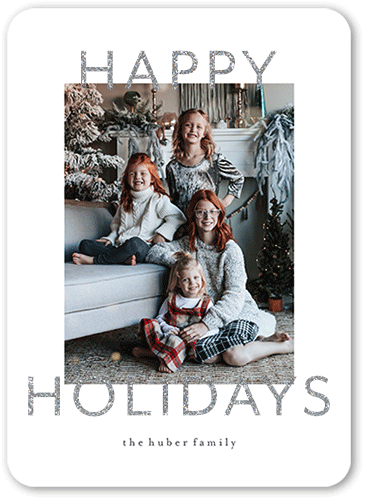 Modern Magnificence Holiday Card, White, Holiday, Silver Glitter, Matte, Signature Smooth Cardstock, Rounded