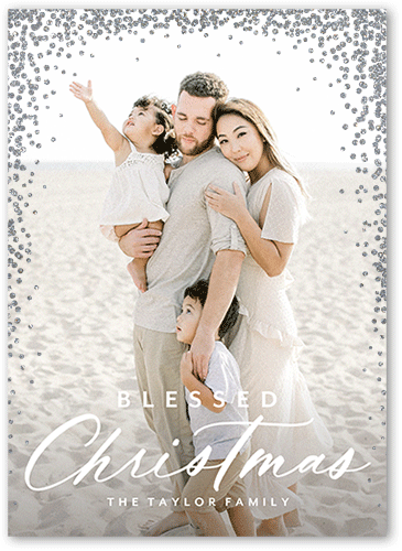 Confetti Corners Holiday Card, White, Religious, Silver Glitter, Matte, Signature Smooth Cardstock, Square, White