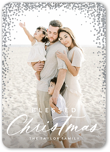 Confetti Corners Holiday Card, White, Religious, Silver Glitter, Matte, Signature Smooth Cardstock, Rounded