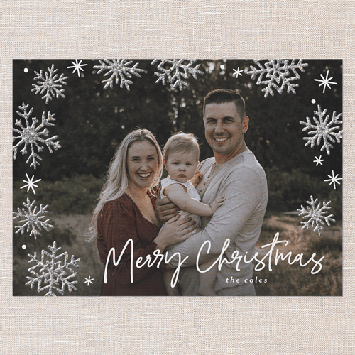 Snowflake Glisten Holiday Card, Blue, Christmas, Silver Glitter, Matte, Signature Smooth Cardstock, Square, Powder Blue