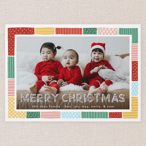 Washi Tape Wishes Holiday Card, Green, Christmas, Silver Glitter, Matte, Signature Smooth Cardstock, Square