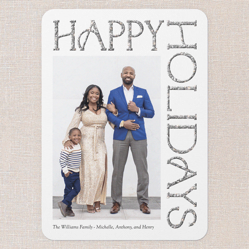 Shiny Serif Holiday Card, White, Holiday, Silver Glitter, Matte, Signature Smooth Cardstock, Rounded, White