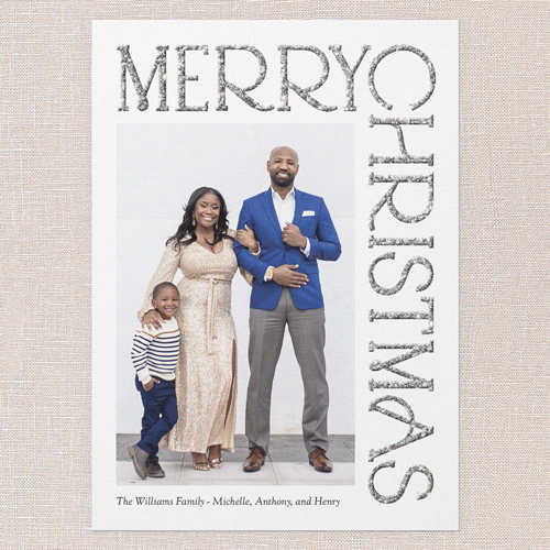 Shiny Serif Holiday Card, White, Christmas, Silver Glitter, Matte, Signature Smooth Cardstock, Square, White