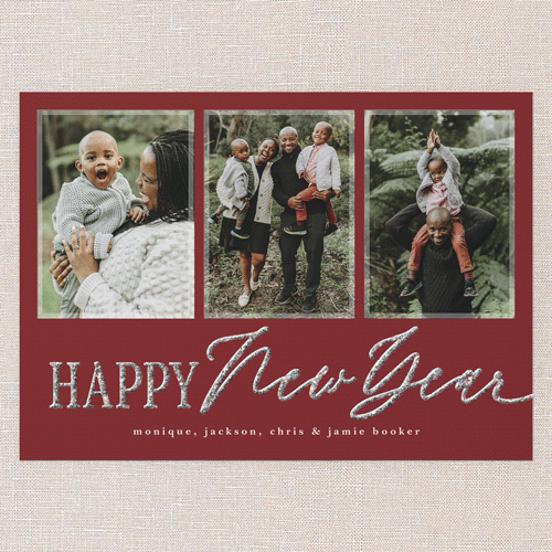 Glittered Wishes Holiday Card, Red, New Year, Silver Glitter, Matte, Signature Smooth Cardstock, Square, Marsala