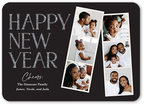 Elegant Film New Year's Card, Black, New Year, Silver Glitter, Matte, Signature Smooth Cardstock, Rounded