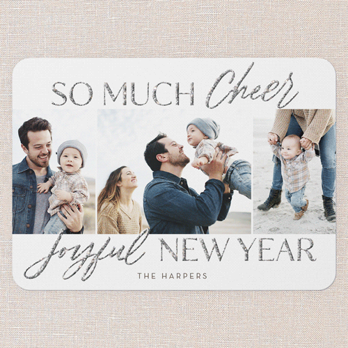 Bountiful Cheer New Year's Card, White, New Year, Silver Glitter, Matte, Signature Smooth Cardstock, Rounded, White