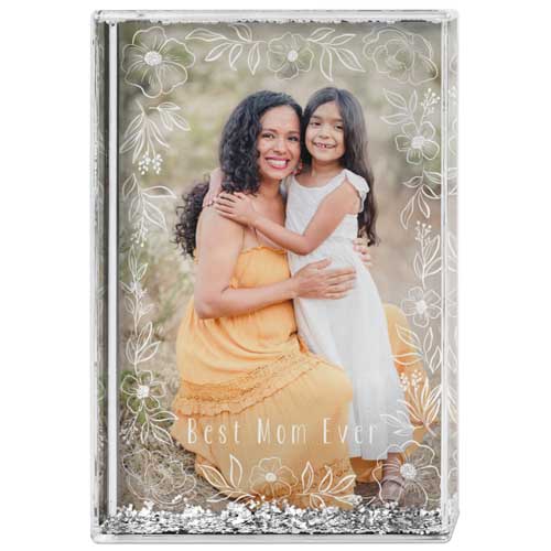 Floral Doodle Border Glitter Block, White, white