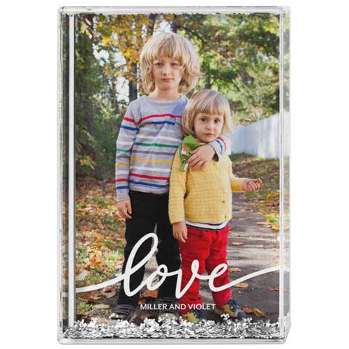 Love Script Glitter Block, White, white