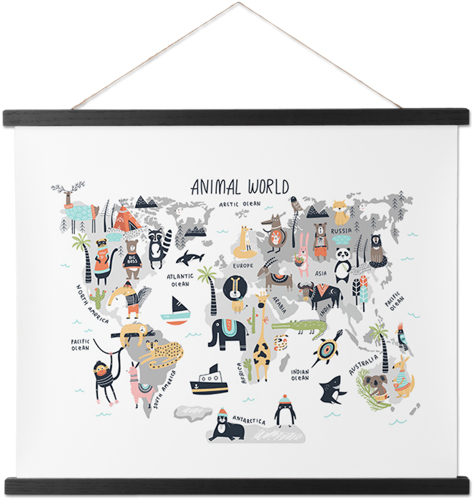 Animal Kingdom Map Hanging Canvas Print, Black, 16x20, Multicolor