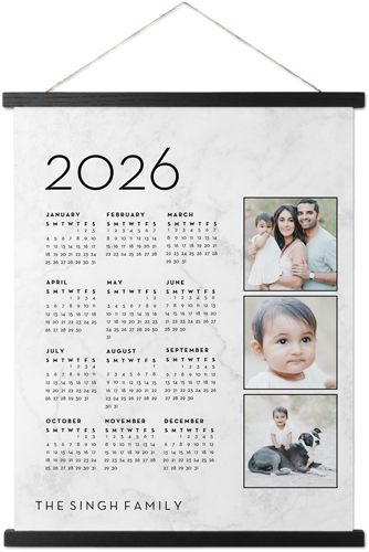 Photo Calendar Hanging Canvas Print, Black, 16x20, White, white