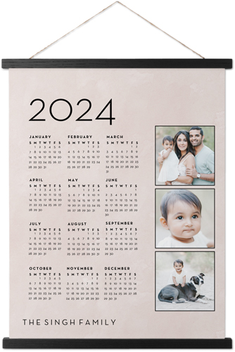 Photo Calendar Hanging Canvas Print, Black, 16x20, Pink
