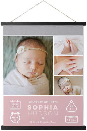 Welcome Baby Girl Hanging Canvas Print, Black, 16x20, Pink
