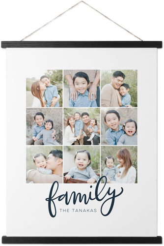 Family Script Collage Hanging Canvas Print, Black, 16x20, Black