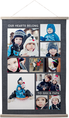 Hearts Belong Collage Hanging Canvas Print, Rustic, 20x30, Black