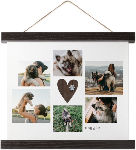 Rustic Paw Heart Hanging Canvas Print, Black, 8x10, Brown