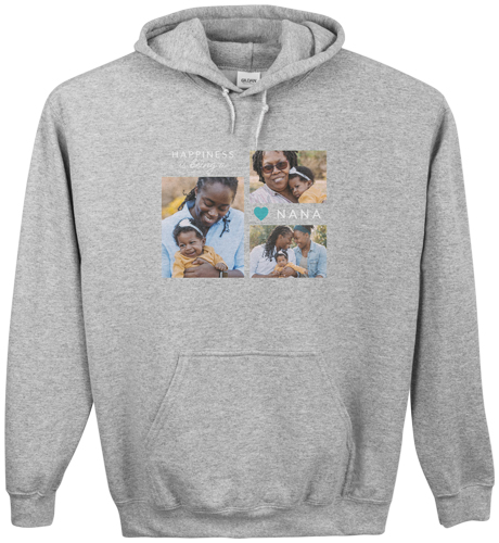 Happy Heart Custom Hoodie, Double Sided, Adult (S), Gray, Blue, boardwalk