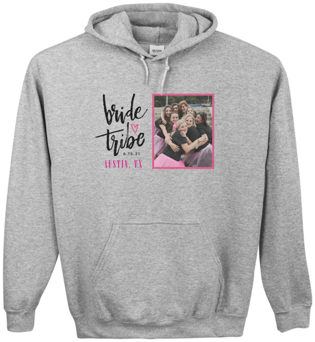 Bride Tribe Custom Hoodie, Double Sided, Adult (S), Gray, Pink