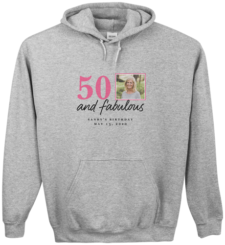 Fabulous Birthday Custom Hoodie, Double Sided, Adult (S), Gray, Pink, powder pink