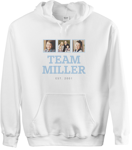 Team Family Gallery Custom Hoodie, Single Sided, Adult (M), White, Blue