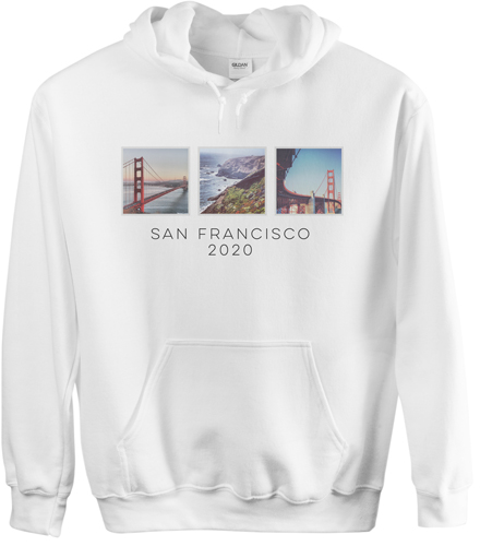 Vacation Gallery of Three Custom Hoodie, Single Sided, Adult (M), White, White
