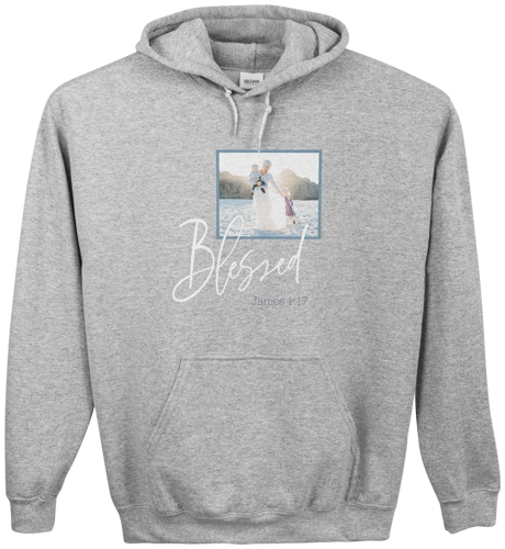Blessed Script Custom Hoodie, Double Sided, Adult (M), Gray, Blue, azure