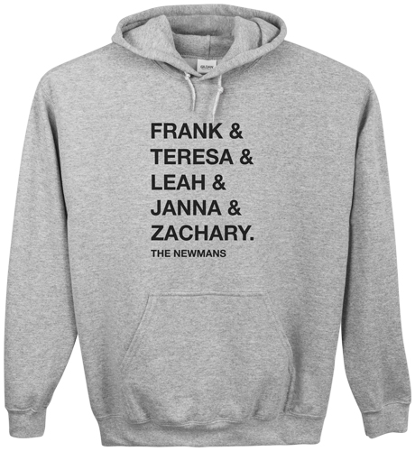 Family Names Custom Hoodie, Double Sided, Adult (M), Gray, Black