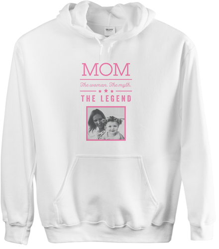 Mom Legend Custom Hoodie, Double Sided, Adult (L), White, Pink