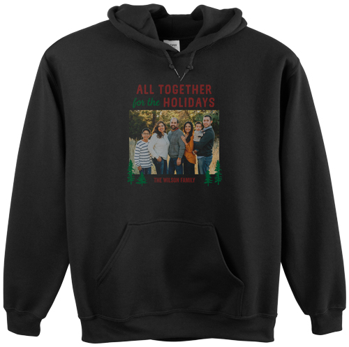 All Together for the Holidays Custom Hoodie, Single Sided, Adult (L), Black, Red