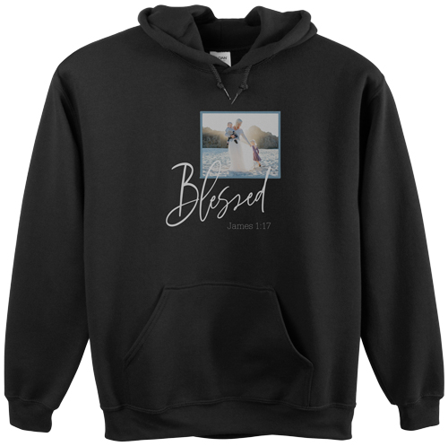 Blessed Script Custom Hoodie, Single Sided, Adult (L), Black, Blue