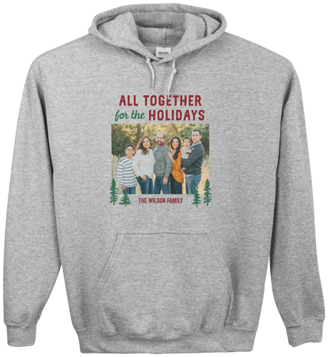 All Together for the Holidays Custom Hoodie, Single Sided, Adult (L), Gray, Red