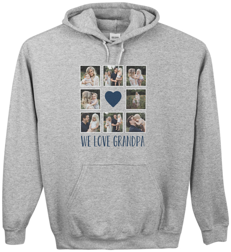 Heart Grid Custom Hoodie, Double Sided, Adult (L), Gray, Blue
