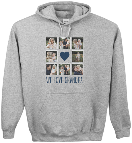 Heart Grid Custom Hoodie, Double Sided, Adult (L), Gray, Blue, navy