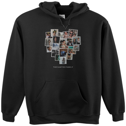 Tilted Heart Collage Custom Hoodie, Single Sided, Adult (XL), Black, White