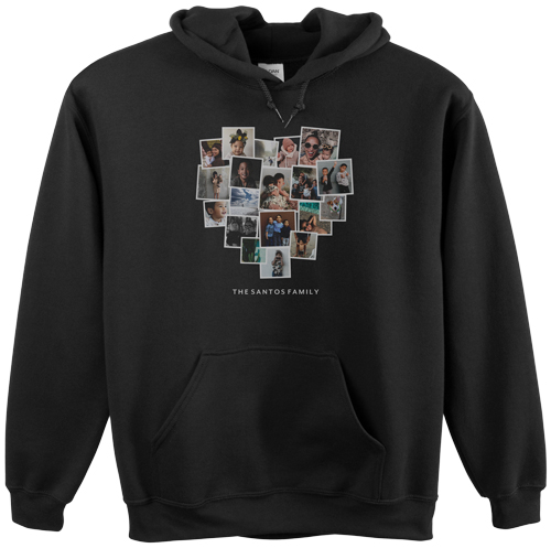 Tilted Heart Collage Custom Hoodie, Double Sided, Adult (XL), Black, White, white