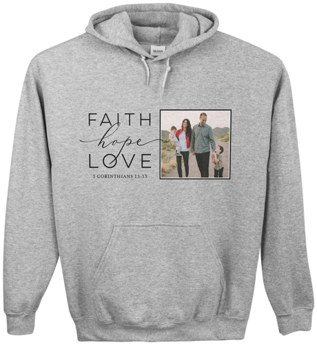 Faith Hope Love Gallery Custom Hoodie, Single Sided, Adult (XL), Gray, Black